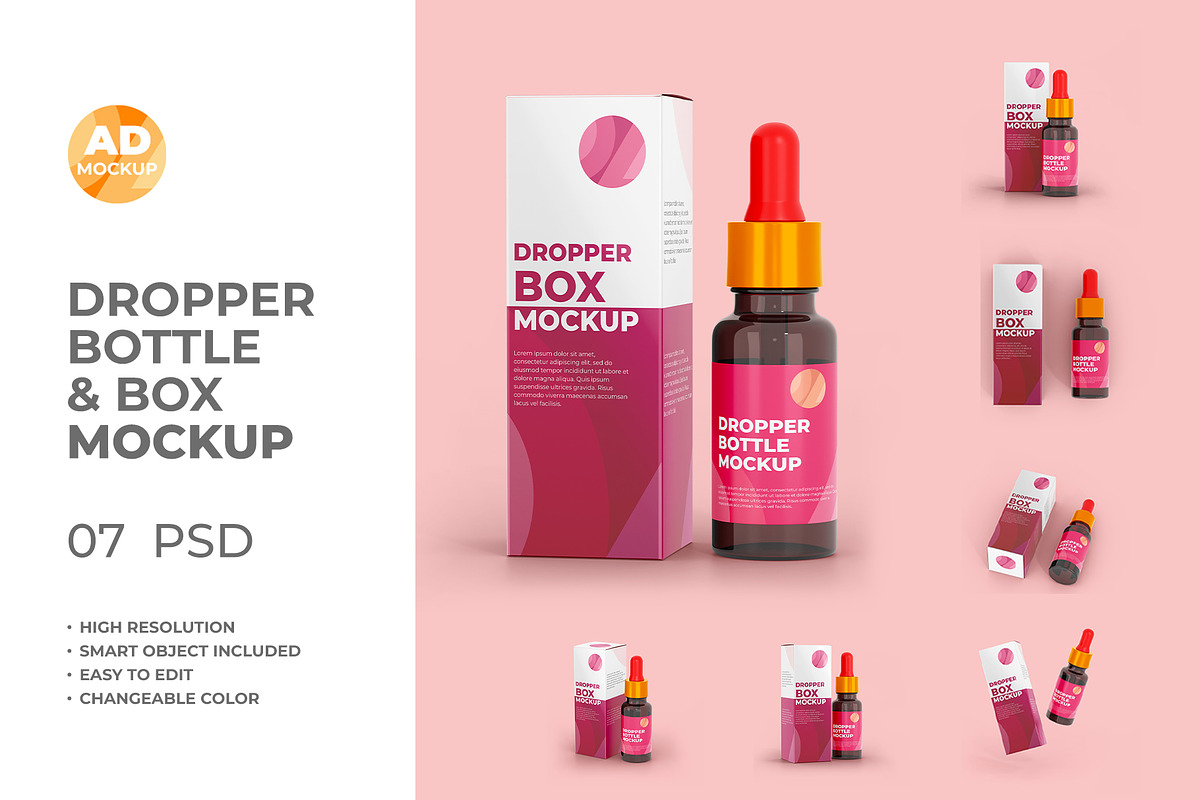 Dropper Bottle & Box Mockup (07 PSD), a Packaging Mockup by Adstart (Photo 1 of 4)