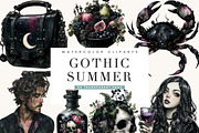 Watercolor Gothic Summer Clipart, a Seasonal Illustration by BusyDaydesign (Thumbnail 1 of 9)