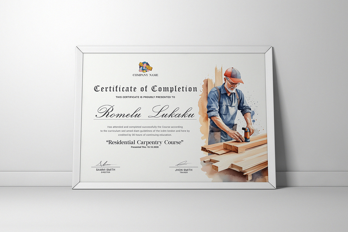 Carpenter Training Certificate, a Stationery Template by DesignDevisers (Photo 6 of 10)
