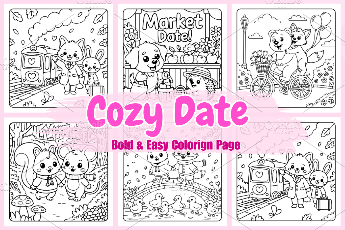 Cozy Date Bold & Easy Coloring Page, a Decorative Illustration by Coco Bloom (Photo 1 of 3)