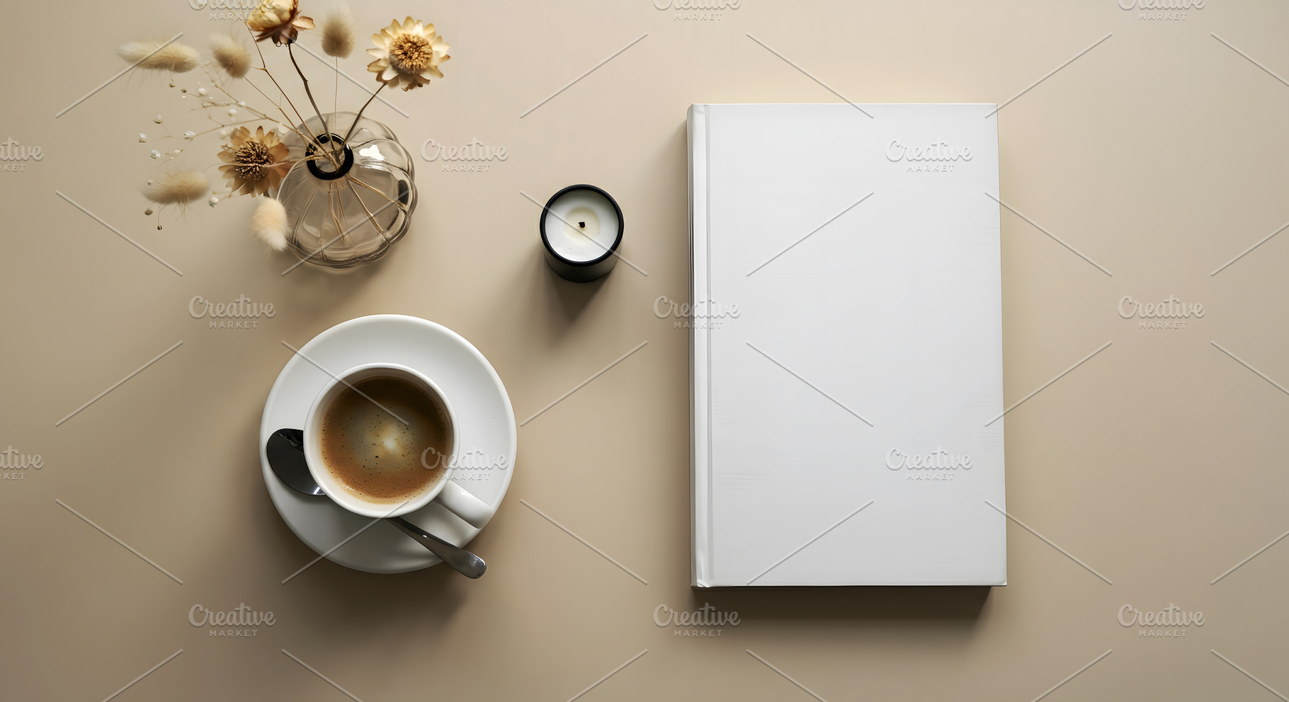 Flat Lay with Coffee, Book, and Drie, a Beauty & Fashion Photo by Stock Shape