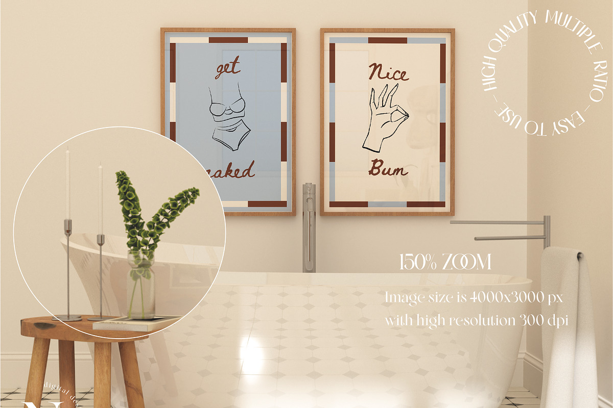 Boho Bathroom Frame Mockup Bundle, a Product Mockup by N digital designs (Photo 4 of 7)