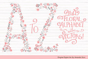 Pink & Grey Floral Alphabet Vectors, an Illustration by Amanda Ilkov (Thumbnail 1 of 5)