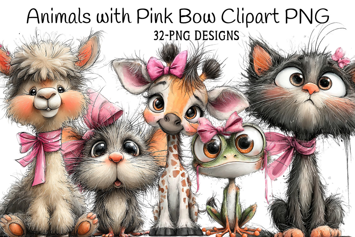 Animals with Pink Bow Clipart PNG, an Illustration by Daily.Designs (Photo 1 of 7)