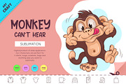 Cartoon Monkey Can't Hear. Crafting, an Animal Illustration by KENO Mascots (Thumbnail 1 of 3)