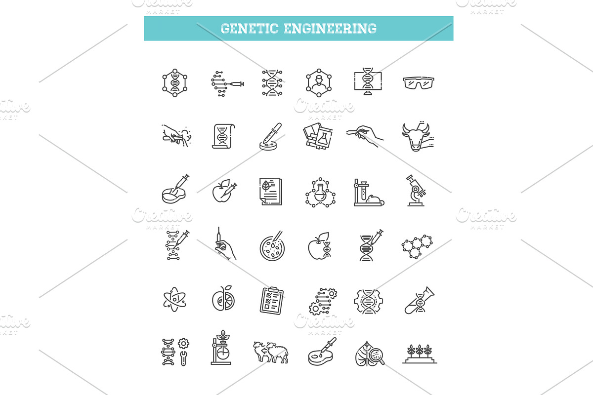Genetic engineering icons set, an Object Illustration by Tettygreen