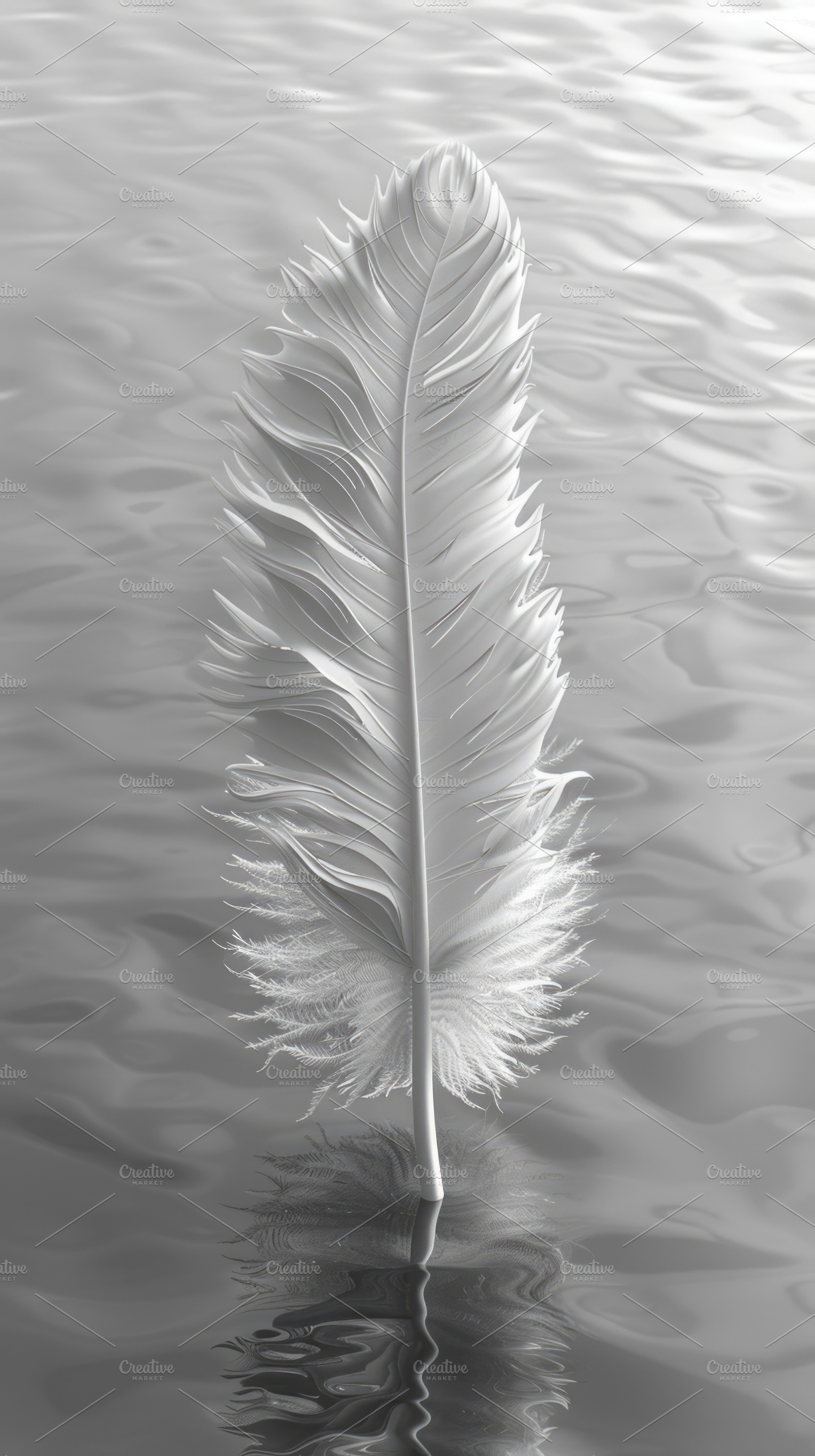 White Feather Standing on Reflective Water Surface, a Background Photo by José Manuel Gelpi