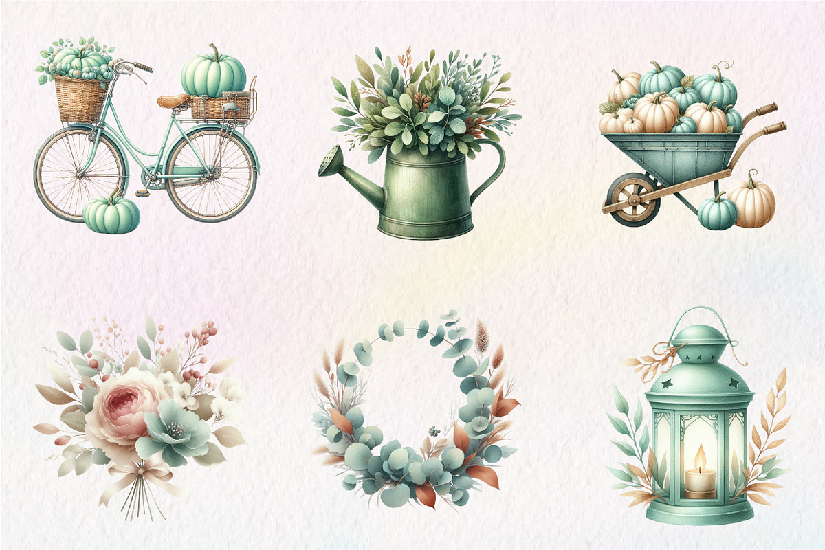 Mint Fresh Green Autumn Clipart, an Illustration by CreationArt (Photo 2 of 9)