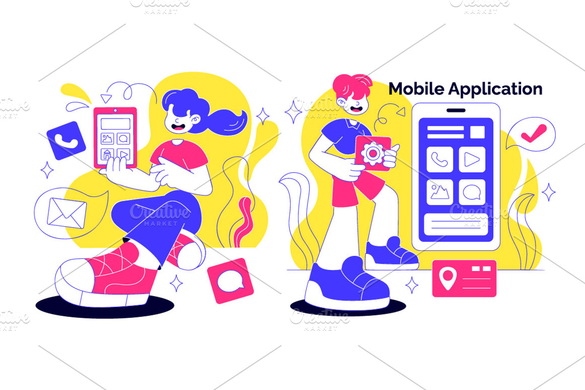 5 Mobile Application Illustration, a Technology Illustration by denayunebgt (Photo 2 of 3)