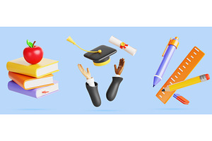3d set of school and education icon, an Education Illustration by Marozhkastudio