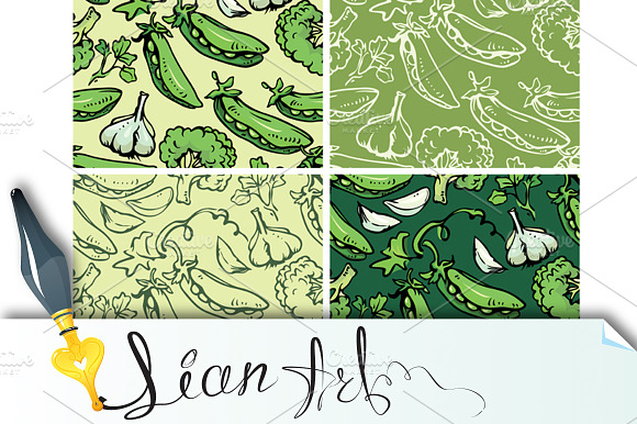 4 Seamless Patterns Vegetables