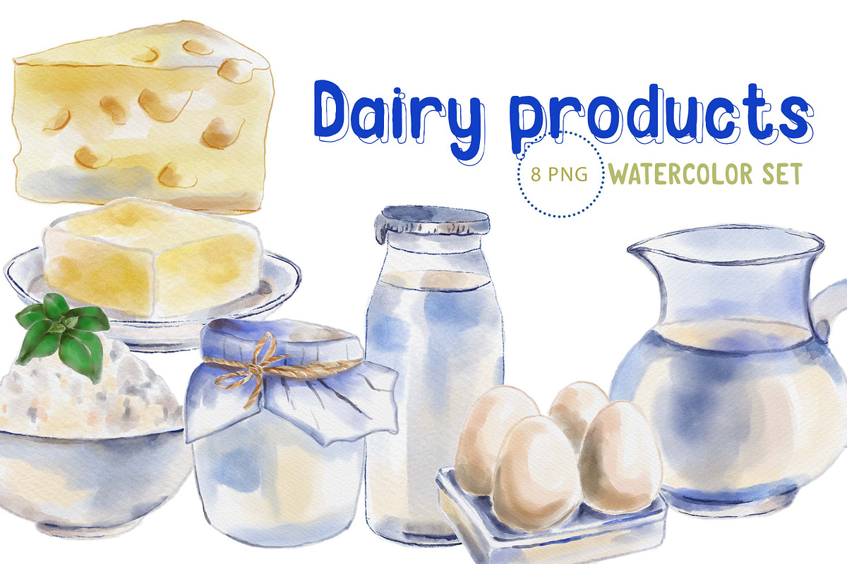 Dairy products watercolour clipart, an Illustration by Art pages (Photo 1 of 3)