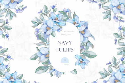 Watercolor clipart "Navy tulips"