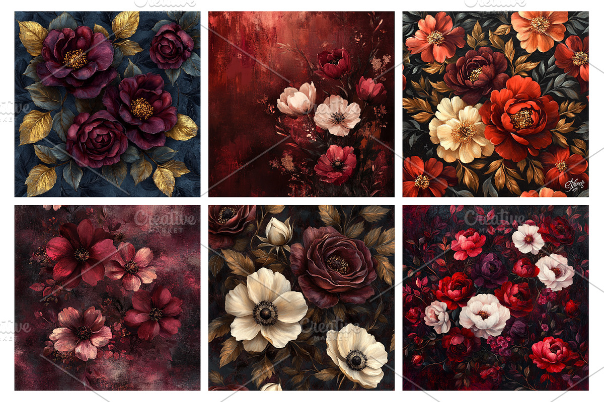 Burgundy Oil Floral Digital Paper, a Photo by RobertsArt (Photo 4 of 4)