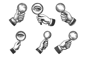 Hands Holding Magnifying Glasses set, an Object Illustration by AlexArt