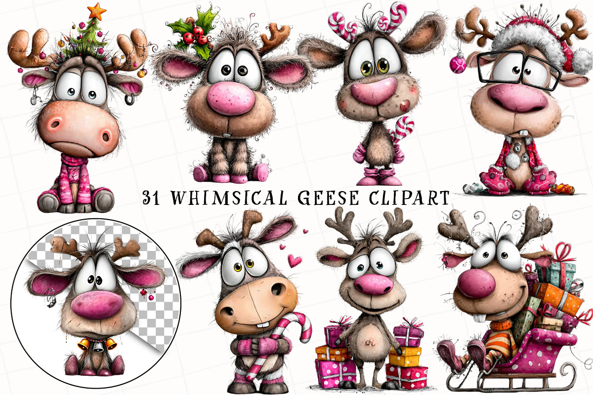 Christmas Quirky Reindeer Clipart, an Illustration by OK Design (Photo 6 of 6)