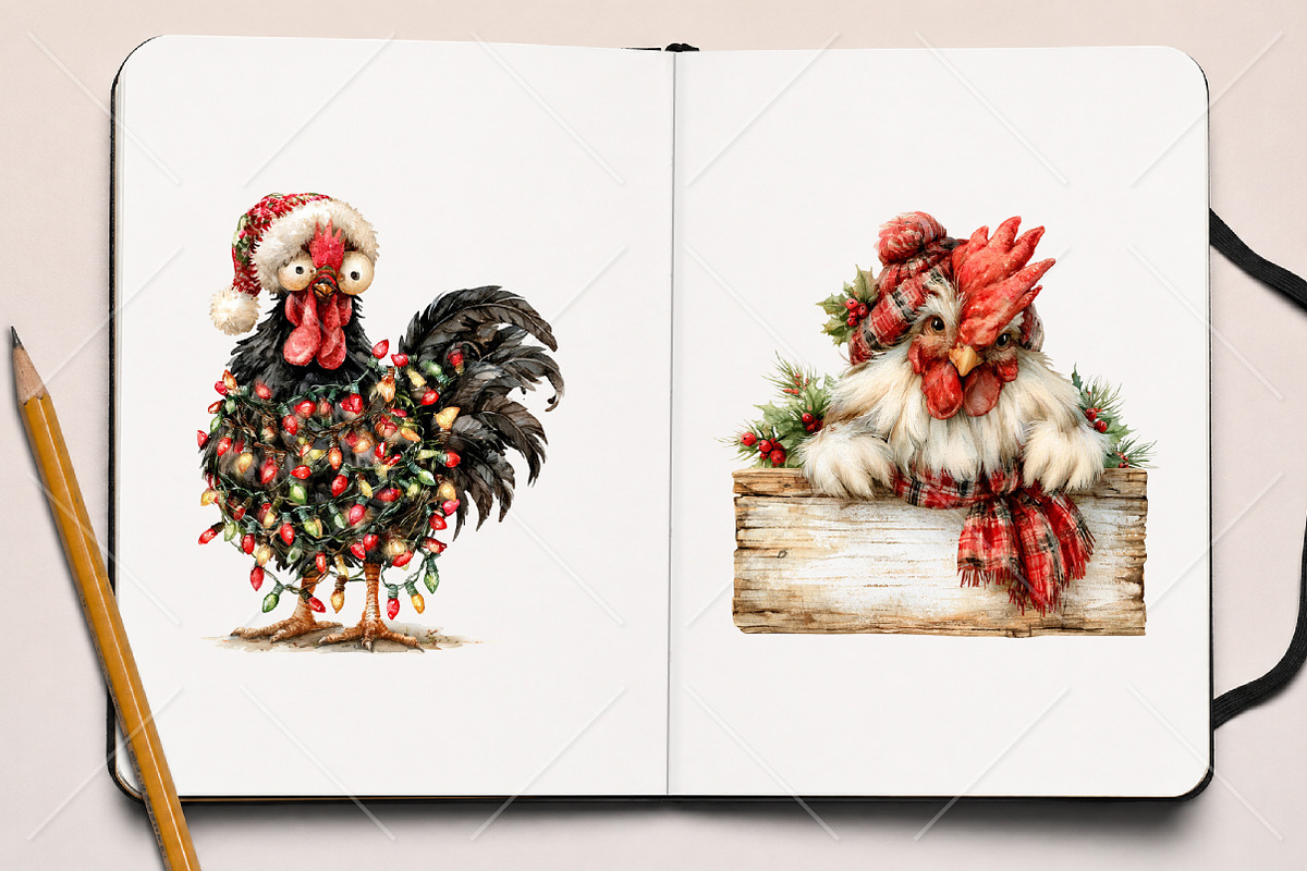 Whimsical Christmas Chicken Clipart, a Seasonal Illustration by Canvas Craft (Photo 8 of 10)