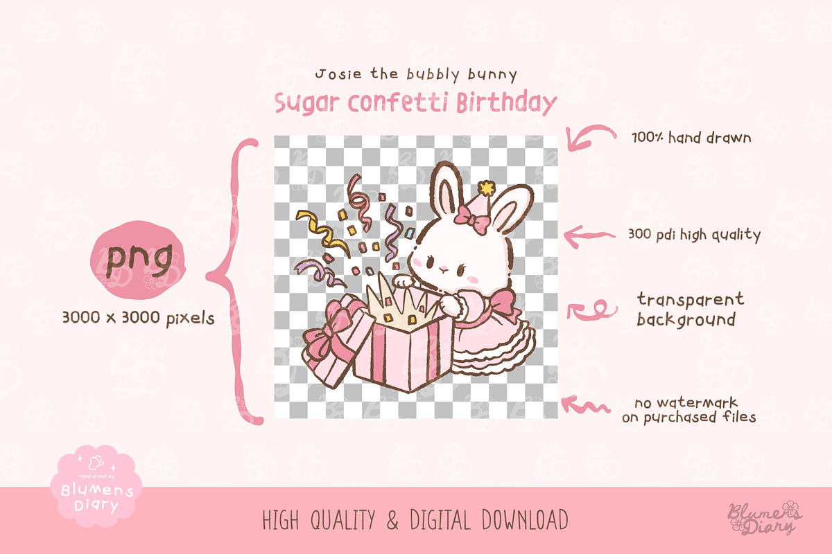 Confetti Bunny Birthday Clipart, an Animal Illustration by Blumensdiary (Photo 3 of 6)