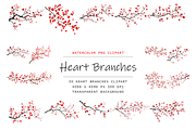 Watercolor Heart Branches Clipart, a Decorative Illustration by stickermadness (Thumbnail 1 of 4)