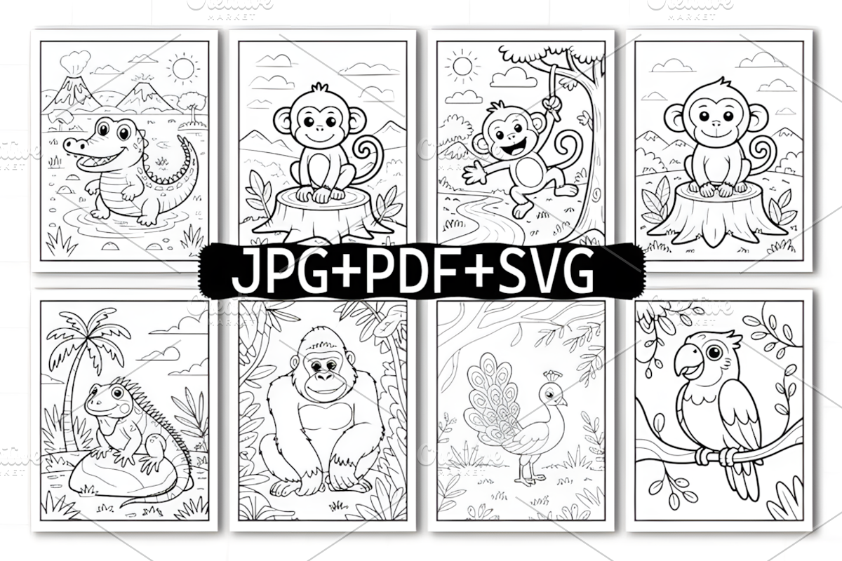 Cute Jungle Animals Coloring Book, an Animal Illustration by Ink Gallery (Photo 2 of 8)