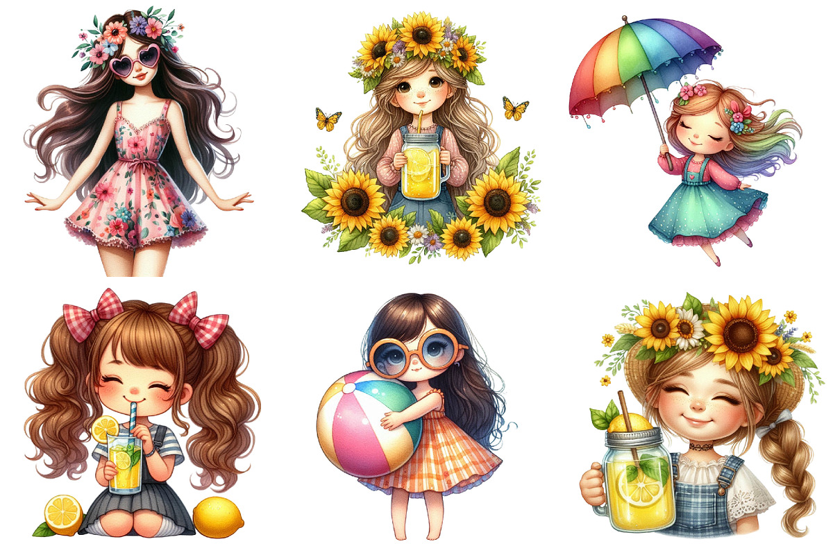 Whimsical Summer Girl Clipart, an Illustration by Pixels.Craft (Photo 8 of 9)