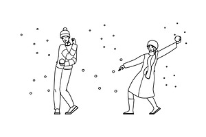 happy snowball fight couple vector, a Person Illustration by pikepicture