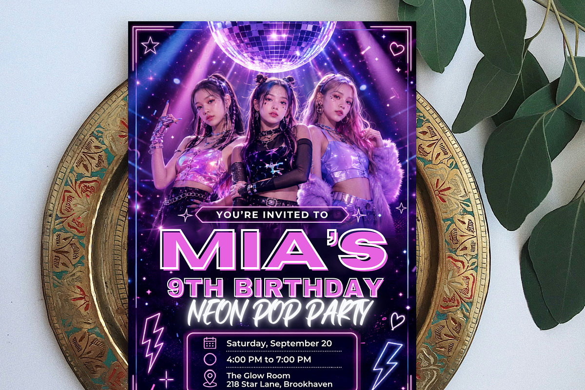 Neon Pop Girls Dance Party Invite, an Invitation Template by heynomi (Photo 2 of 19)