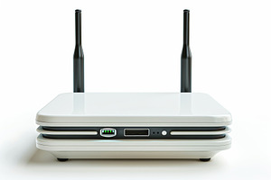 Wireless internet router on white background, a Technology Photo by AlyaAnd