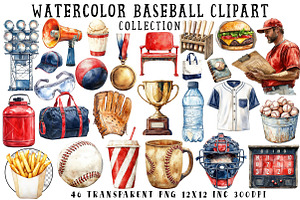 Watercolor Baseball Clipart, an Illustration by OK Design