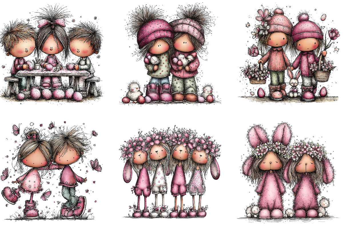 Watercolor Easter Kids Clipart, an Illustration by CraftArtStudio (Photo 2 of 6)