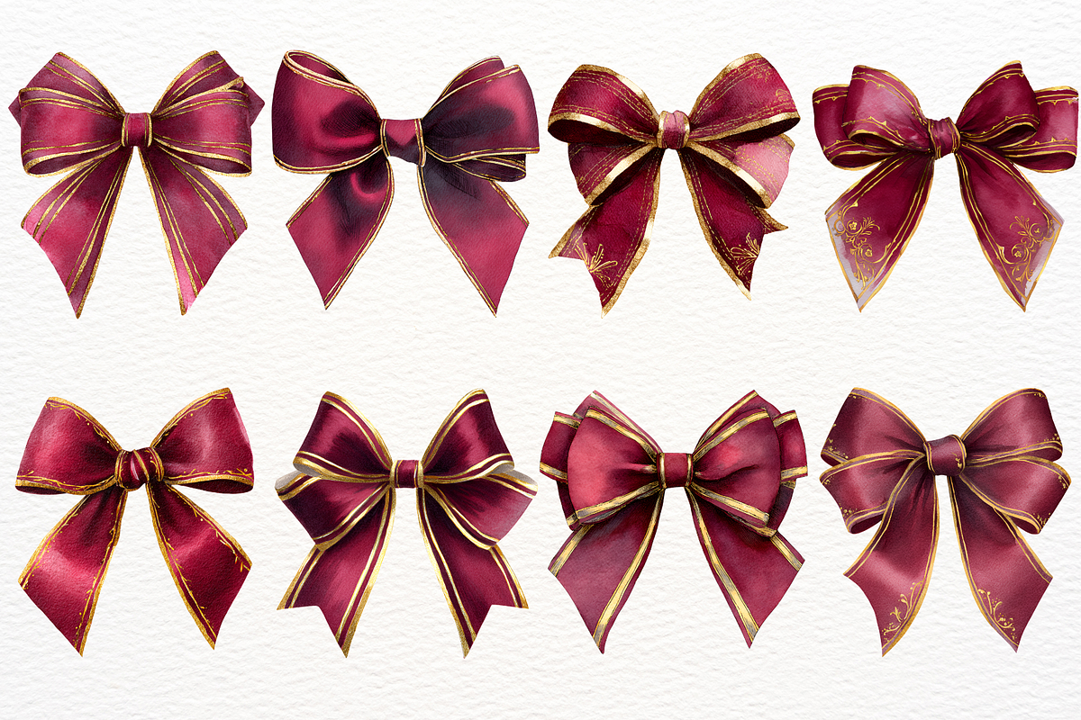 Watercolor Christmas Bow Clipart PNG, a Decorative Illustration by SugarCloudStudioArt (Photo 4 of 7)