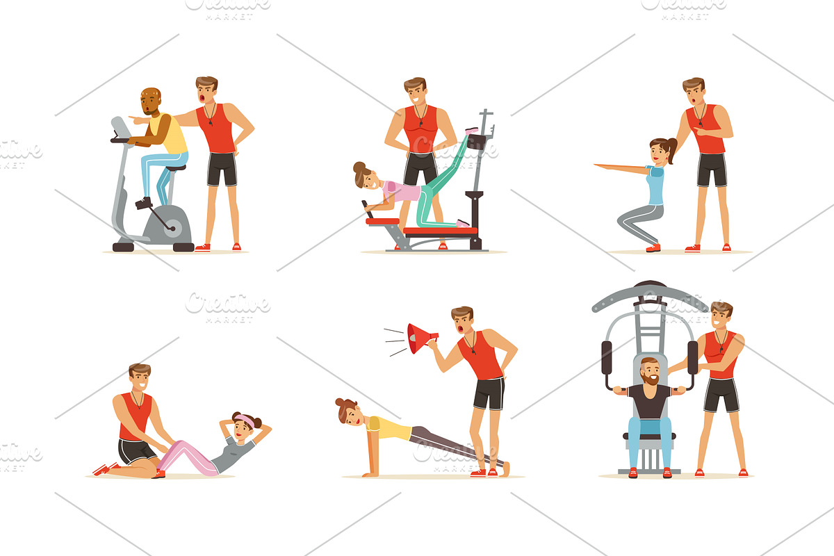Personal Gym Coach Helping People, a Sport Illustration by TopVectors