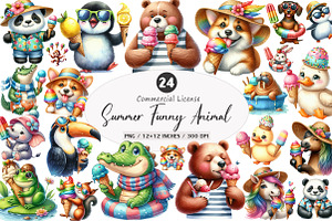 Summer Funny Animals Clipart, an Illustration by SinaCreation