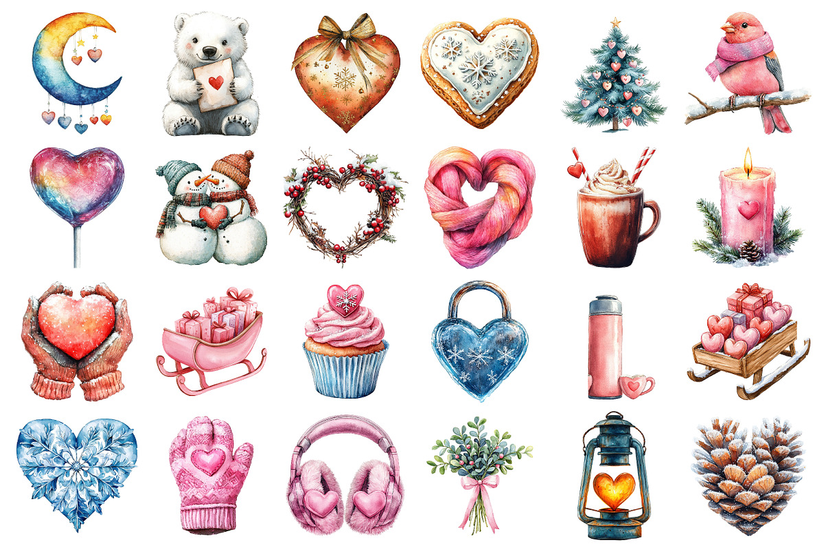 Watercolor Winter in Love Clipart, an Illustration by Daily.Designs (Photo 2 of 3)