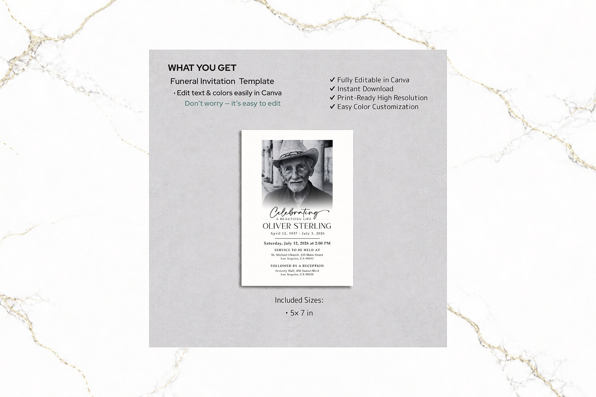 Funeral Invitation B&W Canva FR005, a Card Template by TyphoonStudio (Photo 2 of 7)