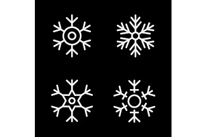 Four white snowflake icons on black, an Object Illustration by GraphiShop