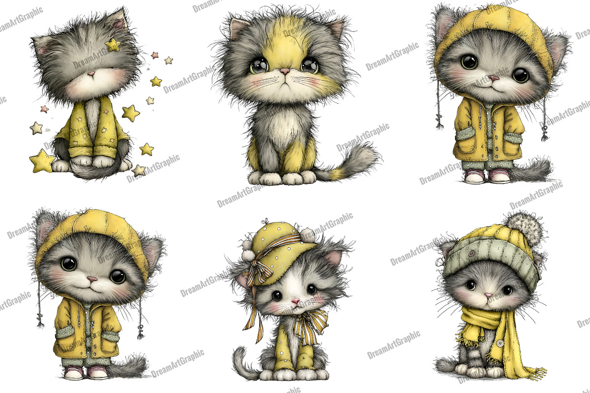 Whimsical Cats Clipart, an Illustration by DreamArtGraphic (Photo 4 of 4)