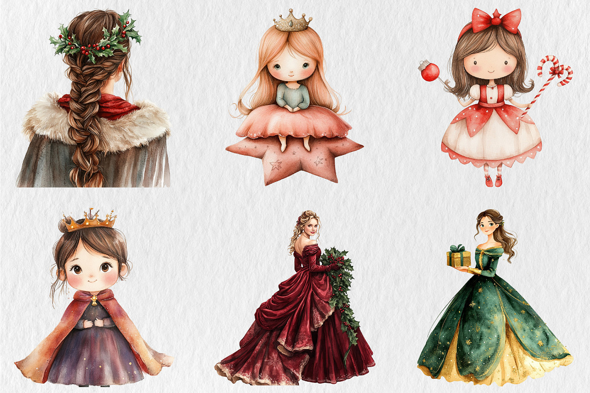 Watercolor Christmas Princess Clipar, an Illustration by Rose Art (Photo 4 of 5)