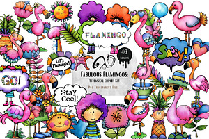 Clipart Kit of Funky Flamingo, an Animal Illustration by NiiiNArt
