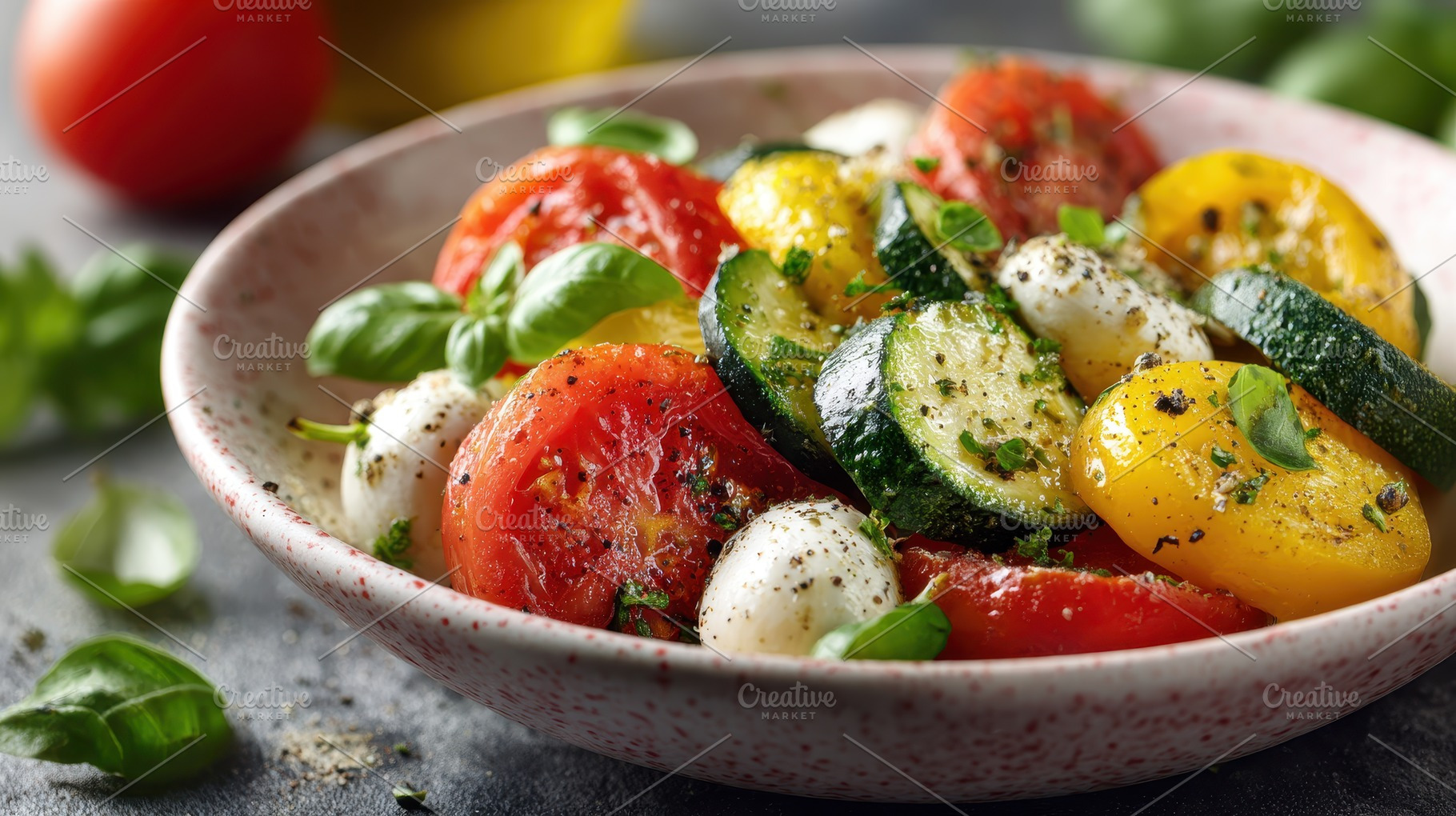 Delicious Caprese Salad with Roasted, a Photo by Pixeness Studio