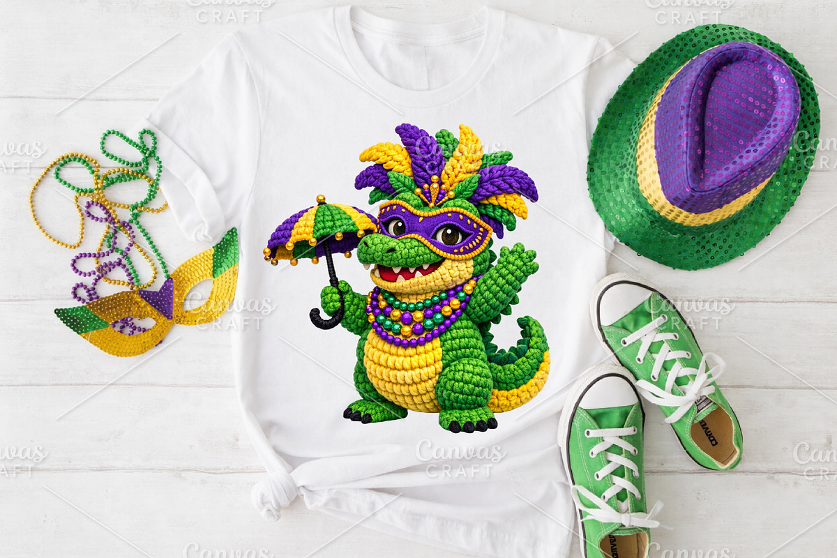 Crochet Mardi Gras Crocodile PNG, an Illustration by Canvas Craft (Photo 4 of 6)