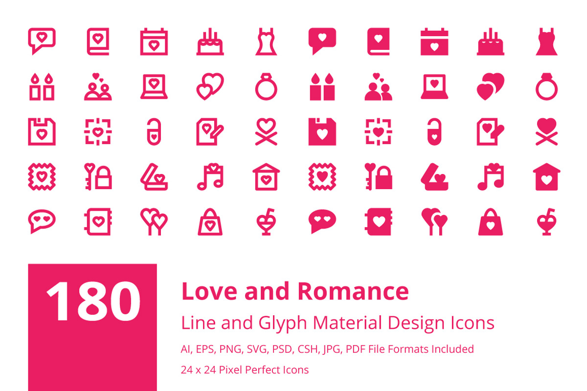 180 Love and Romance Material Icons, a Solid Icon by Creative Stall (Photo 1 of 5)