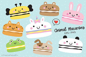 Cute Animal Macarons Vector PNG