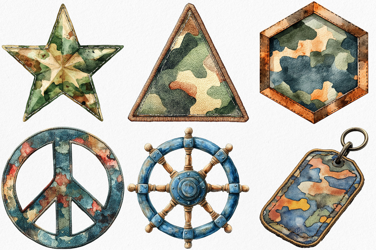 Watercolor Camo Patches Clipart, an Illustration by Canvas Craft (Photo 2 of 7)
