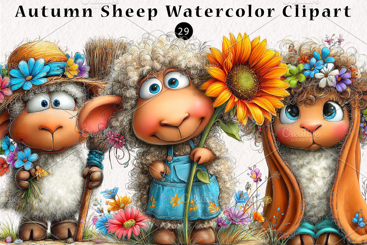 Autumn Sheep Watercolor Clipart, a Seasonal Illustration by CreationArt (Photo 1 of 5)