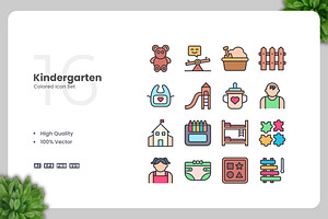 Kindergarten Colored Icons, an Icon by Upnowgraphic
