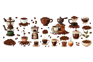 Coffee Makers, Cups And Piles Of