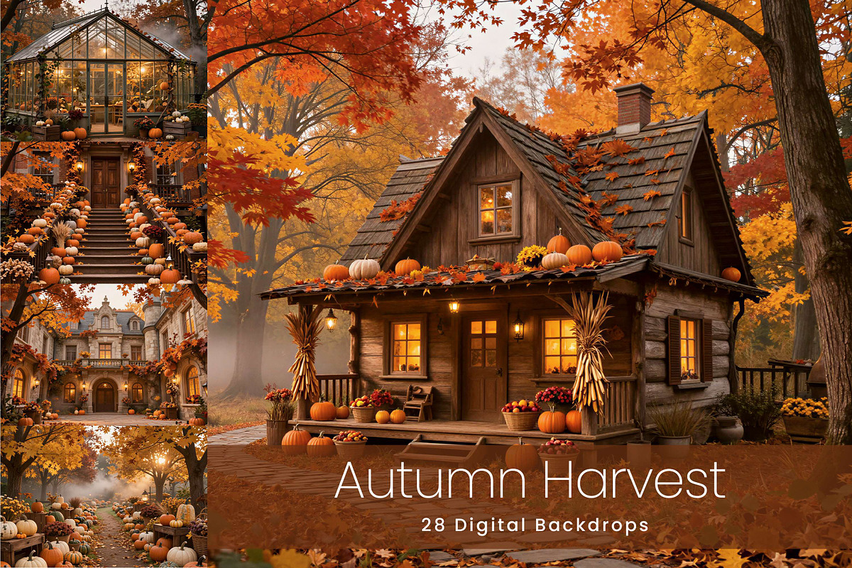 28 Autumn Harvest Digital Backdrops, a Background Graphic by 3Motional (Photo 1 of 18)