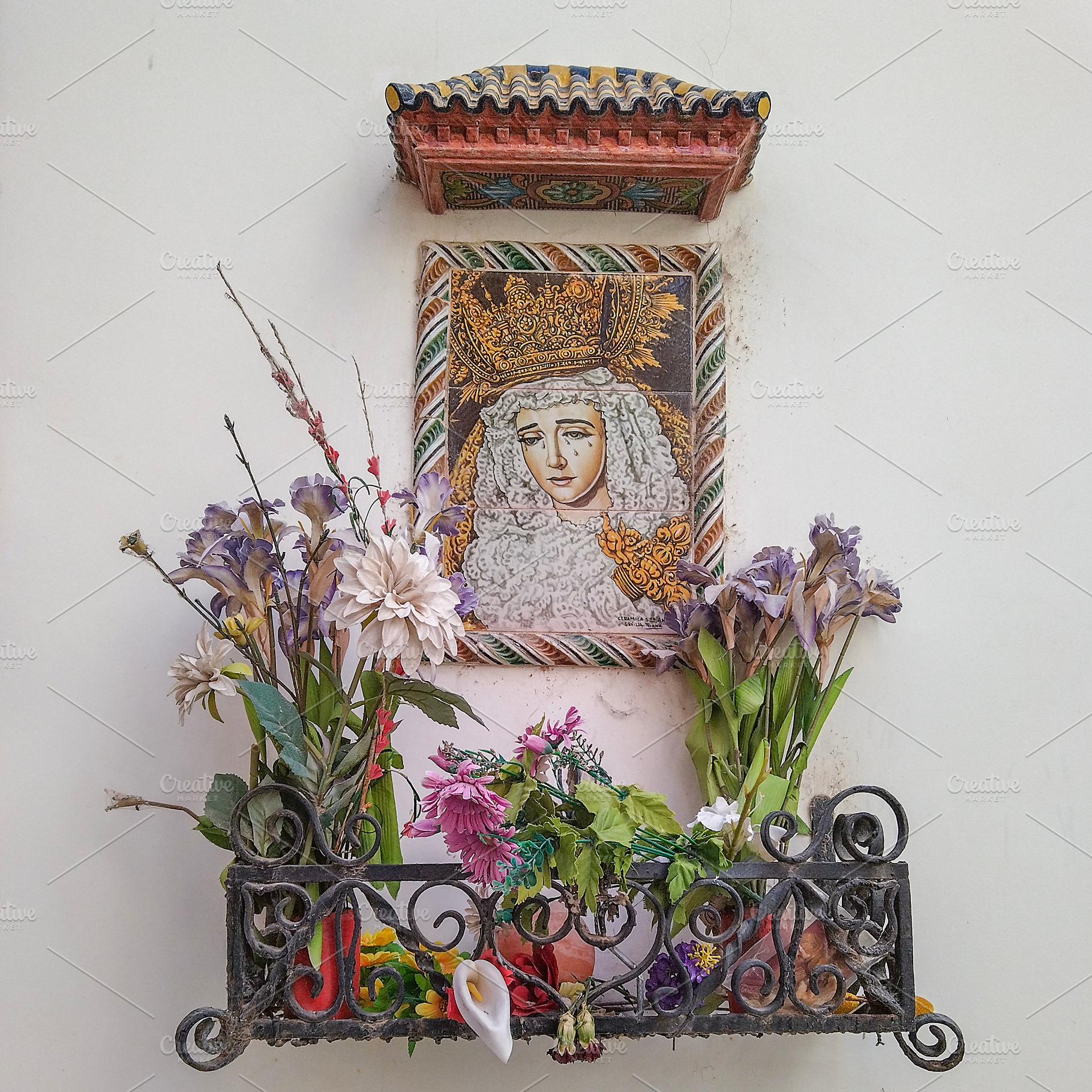 Wall shrine with flowers and sacred image, an Arts & Entertainment Photo by DanFLCreativo
