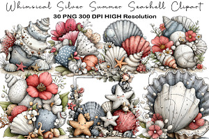 Whimsical Silver Summer Seashell, an Illustration by Black Bird Studio